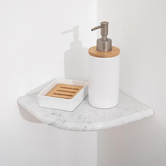 Marble Corner Shower Shelf, 9 Inch Big Carrara White Marble Corner Shelf for Bathroom Shower Decor, Wall Mounted, Polished, 1 Pcs