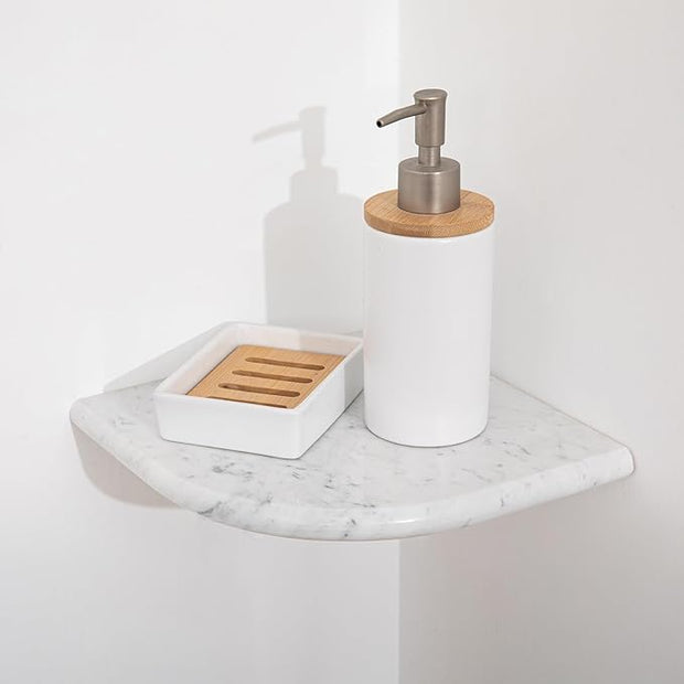 Marble Corner Shower Shelf, 9 Inch Big Carrara White Marble Corner Shelf for Bathroom Shower Decor, Wall Mounted, Polished, 1 Pcs