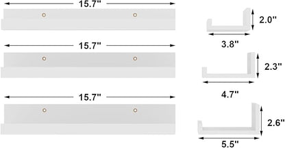 Giftgarden 16 Inch White Floating Shelves for Wall Mount, Modern Wood Wall Shelf Ledge for Bathroom Bedroom Living Room Kitchen Nursery Storage, Set of 3 Different Sizes