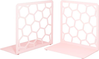 GEOMOD Geometric Honeycomb Pink Metal Bookends Decorative - Tall Sturdy Book Ends for Shelves - Modern Heavy Duty Bookend Stopper - Office or Home Book Shelf Book Holder - 6x3.25x6.25 Inches - 1 Pair