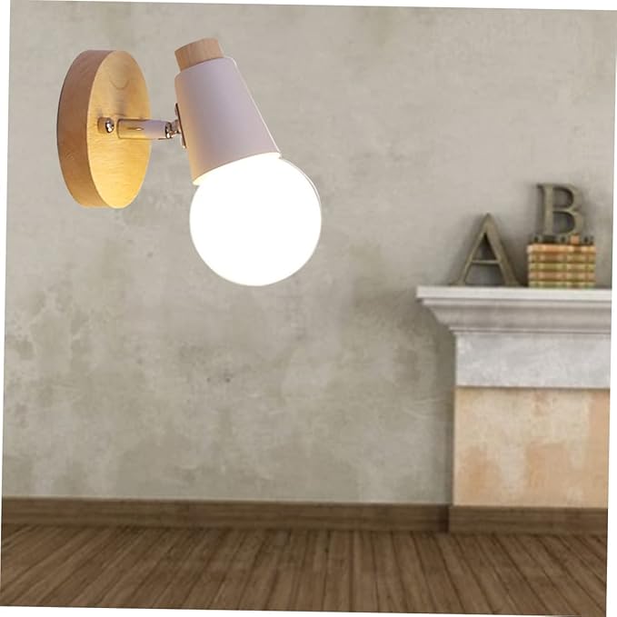 POPETPOP Minimalist Modern Solid Wood Wall Lamp Wall Sconce for Bedroom Living Porch Bathroom Space Saving Decor in White Nordic Style Fixture Without Bulb