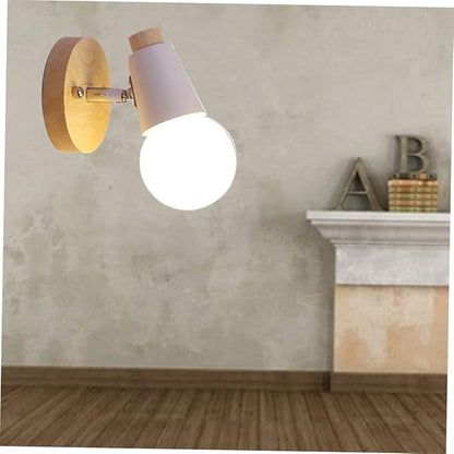 POPETPOP Minimalist Modern Solid Wood Wall Lamp Wall Sconce for Bedroom Living Porch Bathroom Space Saving Decor in White Nordic Style Fixture Without Bulb