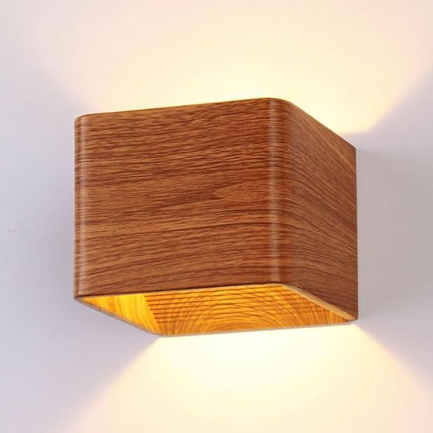 Modern Wall Light Small 7W LED 3000K Warm Light Fixtures Indoor Up Down Wall Wash Lamp Minimalist Wall Sconce Lighting for Living Room Bedroom Hallway Corridor Stairs(Wood Grain)