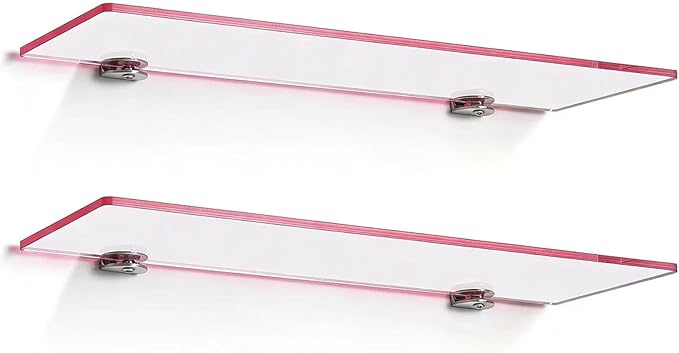 iobiotio Cute Pink Floating Shelves, 15 x 4'' Arylic Shelves for Wall, Decorative Clear Floating Shelves for Gril's Room, Bathroom, Wall Mounted, 2 Pcs