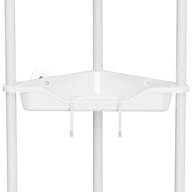 Orimade Rustproof 3 Tier Floor Standing Corner Shower Caddy Organizer, Plastic Metal Splicing Floor Corner Shelf Rack Stands for Bathroom, White