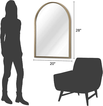 Bathroom Arched Wall Mirror Brushed Metal Vanity Wall Mounted Mirror for LivingRoom Bedroom Entryway Room Vanity Home Decor 28"x20"