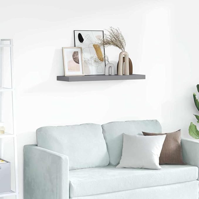 Grey Honeycomb MDF Floating Wall Shelf with Metal Frame, 31.5 x 9.3 x 1.5 Inches, Modern Invisible Mounting for Living Room Bedroom Office Storage