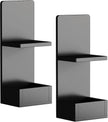 2-Tier Black Floating Wall Shelf, 20x8x6 Wall-Mounted Wooden Beside Shelf/Nightstand for Home Décor, Plants, Cosmetics, Bathroom, Kitchen, Bedroom Storage (Black with Box)