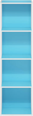 Furinno PASIR Book Shelf, 4-Tier Modern Bookshelf, Open Shelves Bookcase 9 x 12 x 42, for Living Room, Bedroom, Home Office, Light Blue/White