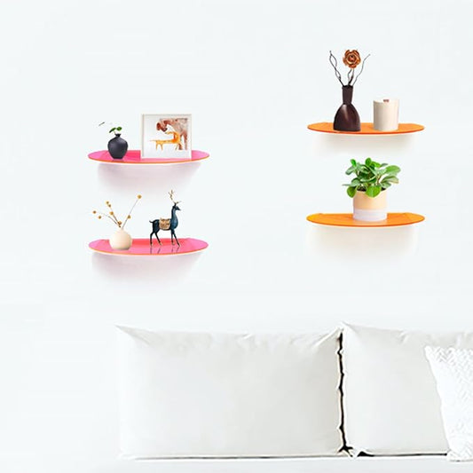 SetGame 2-Pack Acrylic Small Wall Shelves Wall Decor Wall Mounted, 12" Floating Wall Ledge Shelf, Acrylic Shelves for for Action Figures Display, Room Décor, Space Saving, Items Organizer, Orange