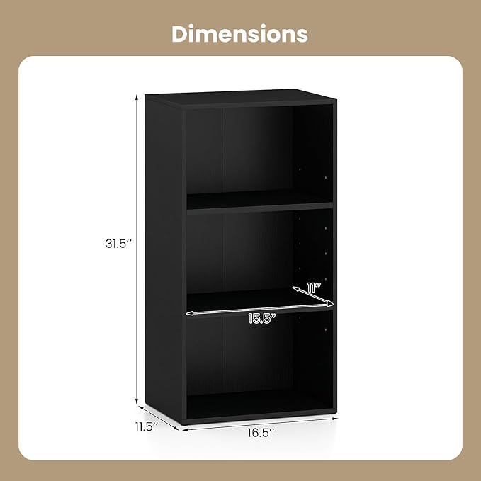 Giantex 2 Pieces 3 Shelf Bookcase Book Shelves Open Cube Storage Cabinet Multi-Functional Home Office Bedroom Furniture Display Bookcases, Black