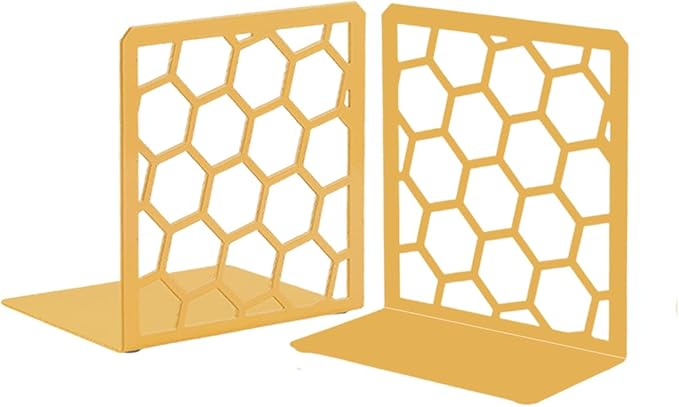 GEOMOD Geometric Honeycomb Gold Metal Bookends Decorative - Tall Sturdy Book Ends for Shelves - Modern Heavy Duty Bookend Stopper - Office or Home Book Shelf Book Holder - 6x3.25x6.25 Inches - 1 Pair
