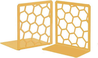 GEOMOD Geometric Honeycomb Gold Metal Bookends Decorative - Tall Sturdy Book Ends for Shelves - Modern Heavy Duty Bookend Stopper - Office or Home Book Shelf Book Holder - 6x3.25x6.25 Inches - 1 Pair