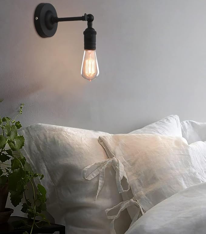 PERMO Vintage Industrial Pole Wall Mount Mini Single Sconce Metal Wall Sconces Fixture (Matte Black)