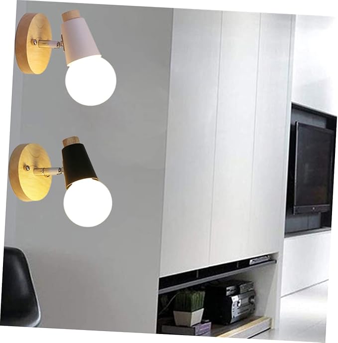 Uonlytech Minimalist Modern Wall Sconce with Solid Wood Base Socket White Finish Loft Lighting Decor for Bedroom Living Porch Bathroom Space Saving Mounted Decorative Lamp