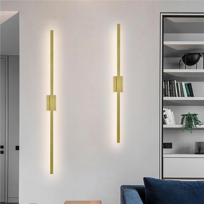 Black Linear Wall Sconce Minimalist Hardwired Indoor Wall Light Fixture for Hallway Living Room Bedroom Modern Decorative Lighting(Gold,80cm)