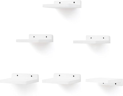 Small Floating Shelf, 5x6 Inch Display Ledges for Wall,Mini Shelves,Rustic Wood Shelf for Bedroom Living Room Bathroom Kitchen (6, Rustic White)