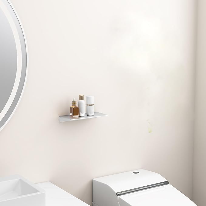Danpoo Small Floating Shelf for Wall Storage, Mini Display Shelf for Collectibles, Metal Wall Shelf for Bathroom/Living Room/Kitchen/Bedroom(Silver, 8