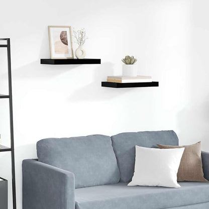 High Gloss Black Honeycomb MDF Floating Wall Shelf Set of 2 with Metal Frame for Modern Home Decor, Space Saving Wall Mounted Display Shelves for Living Room Bedroom Office