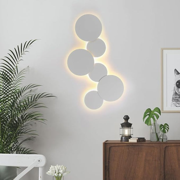 Modern Minimalist Wall Light White/Black Round Disc Wall Sconce Metal Circular Stairwell Lighting Dimmable LED Sconce for Living Room Bedroom