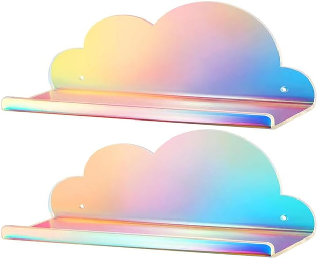 NiHome Extra Large Iridescent Acrylic Floating Shelves, 2 Pack Cloud Shelves - Floating Shelf for Wall, Wall Mountable and Multi-Functional for Home Décor, Bathroom, Kitchen, Bedroom