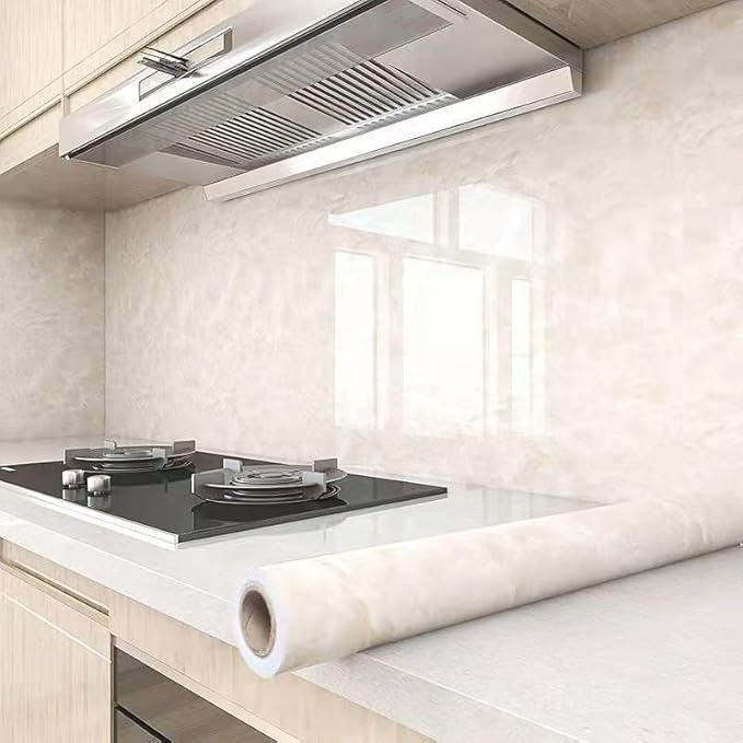 Yancorp 24inch Wide Cream White Contact Paper Removable Wallpaper Peel and Stick Countertops Waterproof Marble Wallpaper Self-Adhesive Peel and Stick Backsplash for Cabinets Kitchen