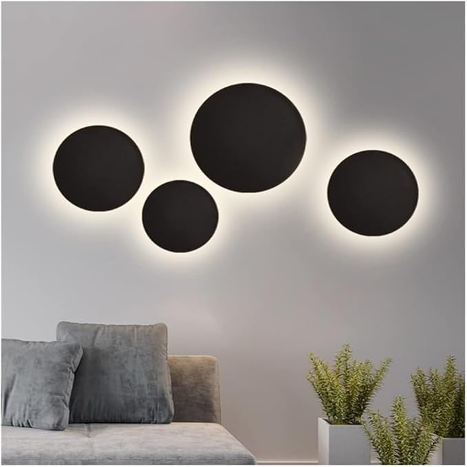Modern Nordic Round LED Wall Light Black Metal 3000K Warm Light Gold Glow Wall Mounted Lamp for Bedroom Living Room Hallway Stairway Minimalist Ambient Wall Sconce(Dark,10"/25cm)