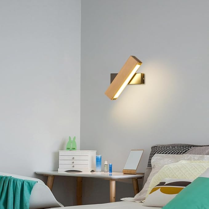 Lamp for Wall, Modern Indoor LED Wall Sconce Wooden Minimalist Interior Small Wall Lights 1 Pack Hardwired 360° Rotatable Wall Mount Light for Living Room Bedroom Hallway Corridor(Neutral Light,S)