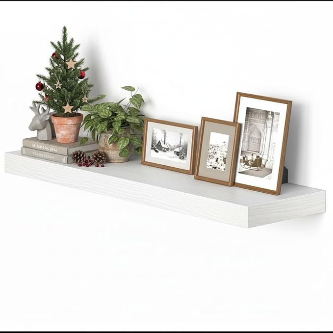 Vivelove Single Floating Shelves 36 Inches, 36 x 10 inch Deep x 1.8 in Thick, Long Floating Shelves for Bedroom, Living Room, Kitchen, Office, Shelves for Wall, Modern Home Decor, White