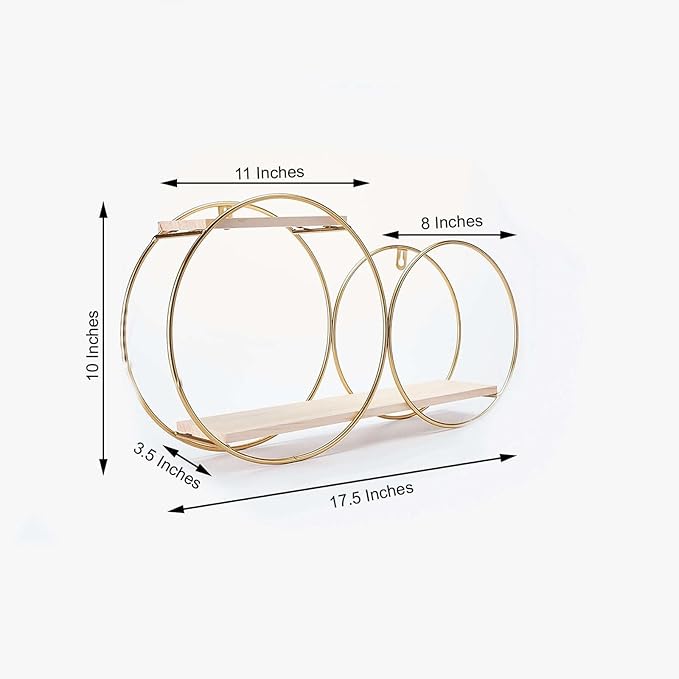 Efavormart 2-Tier Geometric Floating Shelf, Wall Hanging Shelves with Gold Double Hoop Design - 10