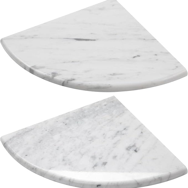 Marble Corner Shower Shelf, 9 Inch Carrara White Marble Corner Shelf for Bathroom Shower Decor, Wall Mounted, Polished, 2 Pcs