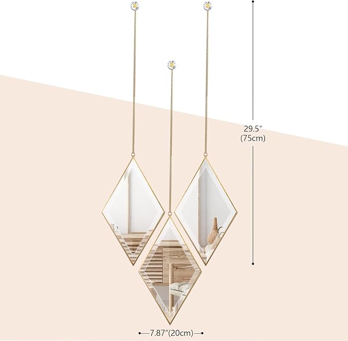 yshengood Diamond Wall Mirror Set of 6 Pcs, Gold Wall Decor Mirrors Small Glass Decor Wall Mirrors for Living Room and Bedroom Decoration
