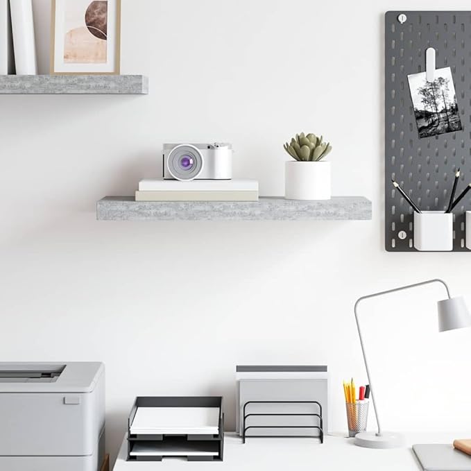 Concrete Grey Honeycomb MDF and Metal Wall Shelf, Modern Floating Shelf for Living Room and Home Office, 4-Piece Set for Stylish Storage and Display