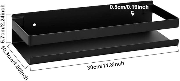 OwnMy Bathroom Shower Shelf Stainless Steel Bath Kitchen Basket Shower Caddy Rack, Rustproof Metal Bathroom Storage Floating Shelves Wall Mounted Shower Corner Rectangular Shelf - 12 Inch Black
