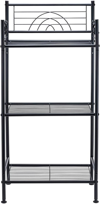 L&H UNICO 3-Tier Free Standing Wire Rack Durable Metal Shelving Storage Unit with Adjustable Feet 4-Hook for Bathroom Laundry Kitchen Office, Black