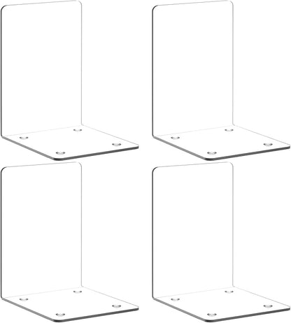 VFINE Bookends 4 Pieces, Acrylic Book End Clear Bookends for Shelves Decorative Bookend Non-Skid Book Ends Book Holders Book Organizer for Home Office School Supplies