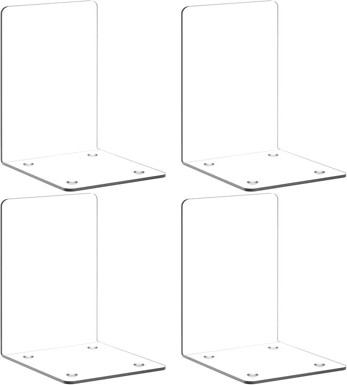VFINE Bookends 4 Pieces, Acrylic Book End Clear Bookends for Shelves Decorative Bookend Non-Skid Book Ends Book Holders Book Organizer for Home Office School Supplies