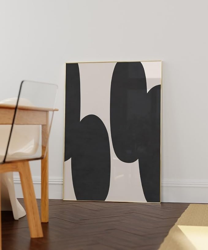 Nationcog Minimalist Black Beige Shapes Art, Mid-Century Contemporary Wall Decor, Large Trendy Modern Home Accent, Handmade Gift Design (Unframed) (9x11)