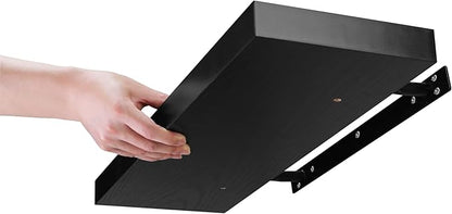LA GRANGE RANGE® 23.6" Floating Shelves for Wall, 2X Pack, Wall Shelves for Storage & Décor, Perfect for Bathroom, Bedroom, Kitchen, Living Room, Natural Wood Finish with Hidden Bracket (Raven Black)