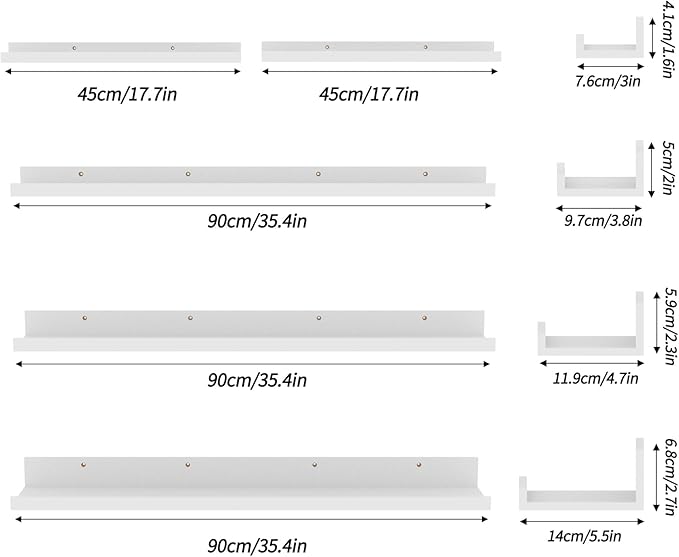 Giftgarden 36 Inch Large Floating Shelves for Wall Set of 5, White Wood Wall Shelves for Bathroom, Bedroom, Kitchen, Living Room Storage and Decoration, Wooden Picture Ledge