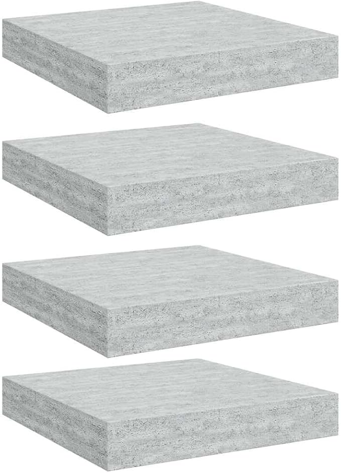 Concrete Grey Honeycomb MDF Metal Frame Wall Shelf Set of 4, Floating Shelves for Modern Home Decor, Sturdy Storage Display for Books and Art