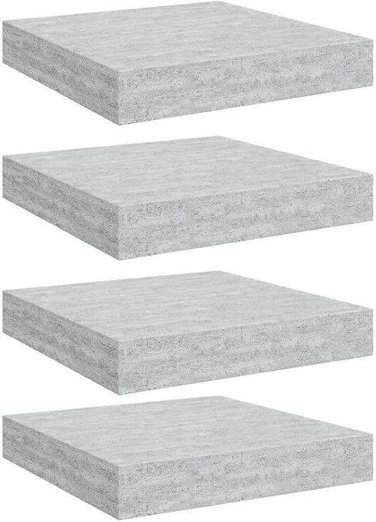 Concrete Grey Honeycomb MDF Metal Frame Wall Shelf Set of 4, Floating Shelves for Modern Home Decor, Sturdy Storage Display for Books and Art