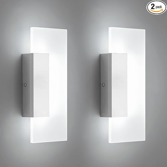 LMQNINE Modern LED Acrylic Wall Sconce White Light 6000K Hardwired Acrylic Wall Light Lighting for Bedroom Corridor Stairs Bathroom Indoor Lighting Fixture Lamps Home Room Decor (2-Pack)…