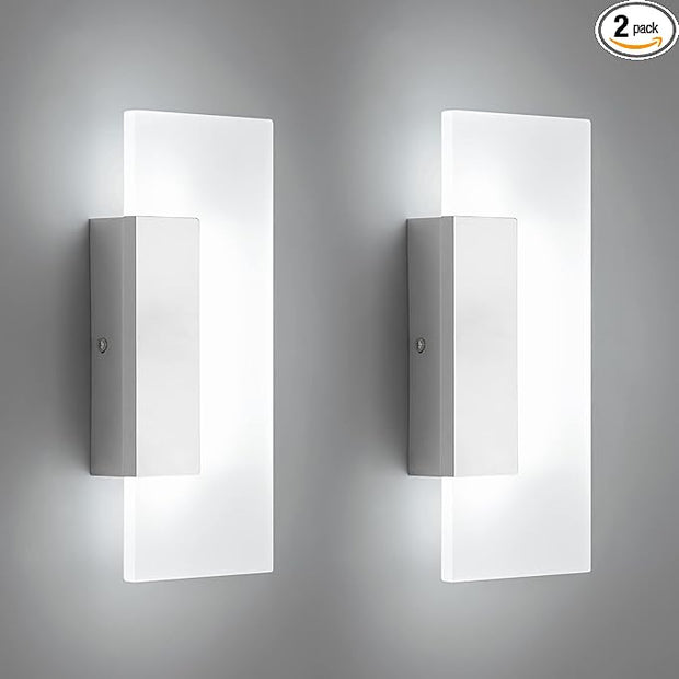 LMQNINE Modern LED Acrylic Wall Sconce White Light 6000K Hardwired Acrylic Wall Light Lighting for Bedroom Corridor Stairs Bathroom Indoor Lighting Fixture Lamps Home Room Decor (2-Pack)…