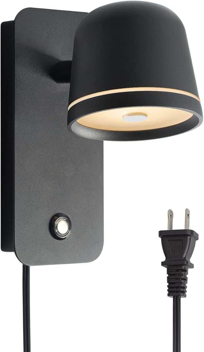 Aisilan Black Wall Sconce, 5W Dimmable Wall Sconces, Adjustable Angle Indoor Wall Lights with Plug in Cord, LED Wall Mounted Bedside Lamps for Living Room Stairway Hallway
