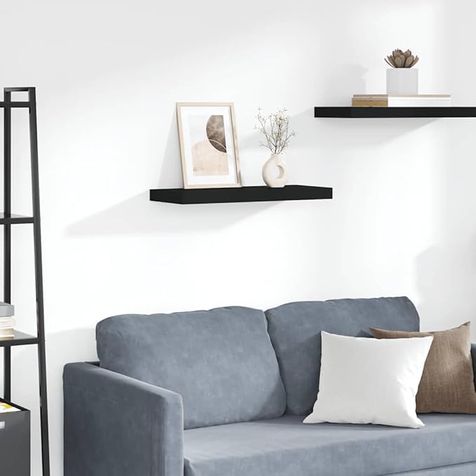Black Honeycomb MDF Floating Wall Shelf 23.6 Inch, Modern Matte Black Metal Mounted Shelf for Living Room Office Decor, Space Saving Storage Solution, Durable Display
