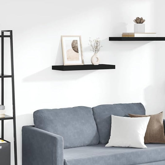 Black Honeycomb MDF Floating Wall Shelf with Metal Bracket, 23.6 Inch Length, Modern Matte Finish for Living Room Office Bedroom Storage and Display