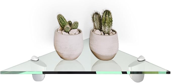 Fab Glass and Mirror Triangular Corner Glass Shelf, 6