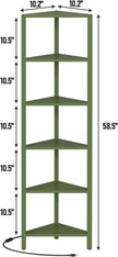 TUTOTAK Corner Shelf with LED Light, 6-Tier Corner Bookshelf for Small Space, Narrow Display Corner Shelf Stand with Storage Rack, for Living Room, Bedroom, Olive Green BS05BOG006L
