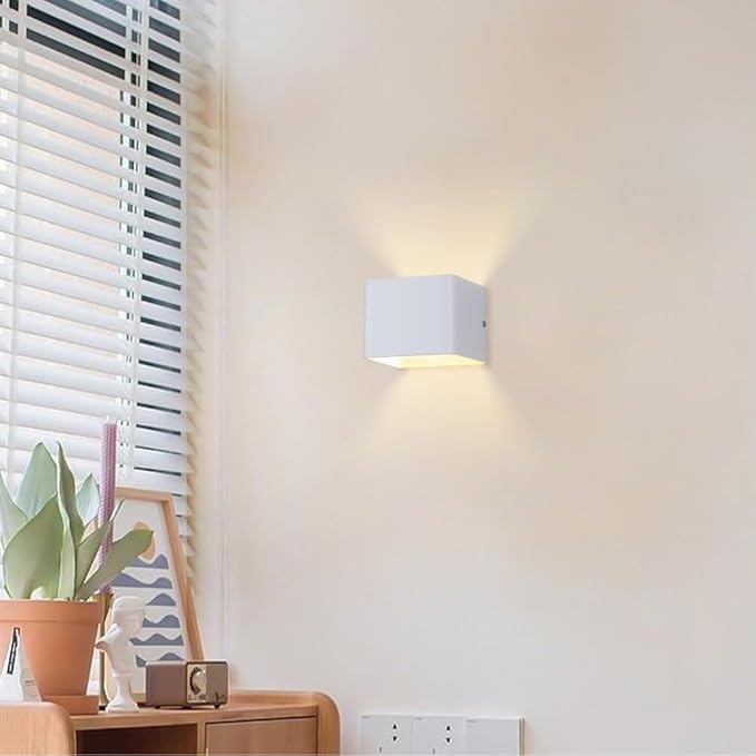 Modern Wall Light Small 7W LED 3000K Warm Light Fixtures Indoor Up Down Wall Wash Lamp Minimalist Wall Sconce Lighting for Living Room Bedroom Hallway Corridor Stairs(White)